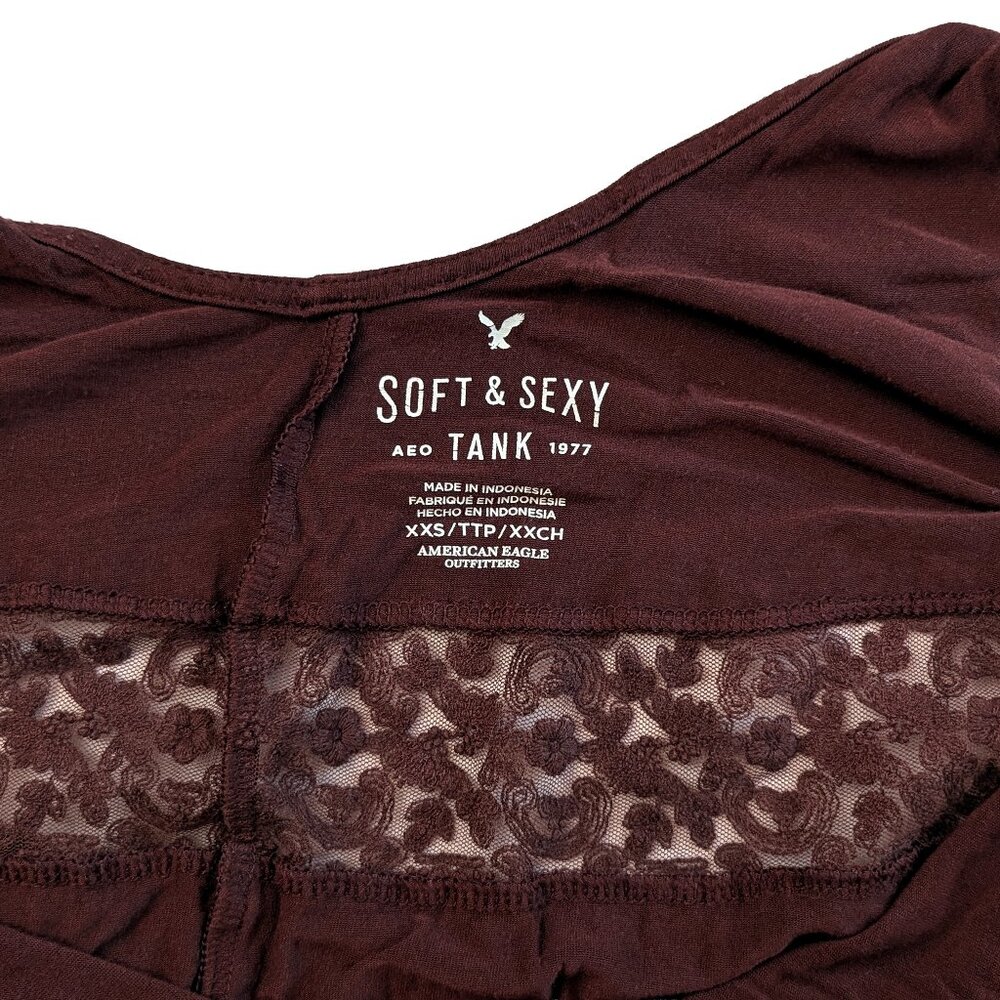 AE Soft & Sexy XXS Flowy Lace-Paneled Trapeze Tank in Rust Brown - Picture 4 of 8